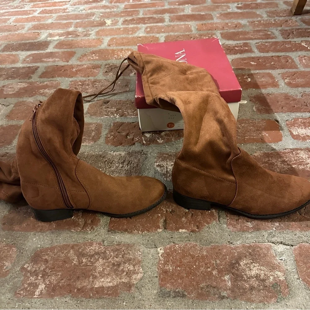 Sidney Chestnut Cognac Over The Knee Faux Suede Boots by A New Day Merona sz 7.5